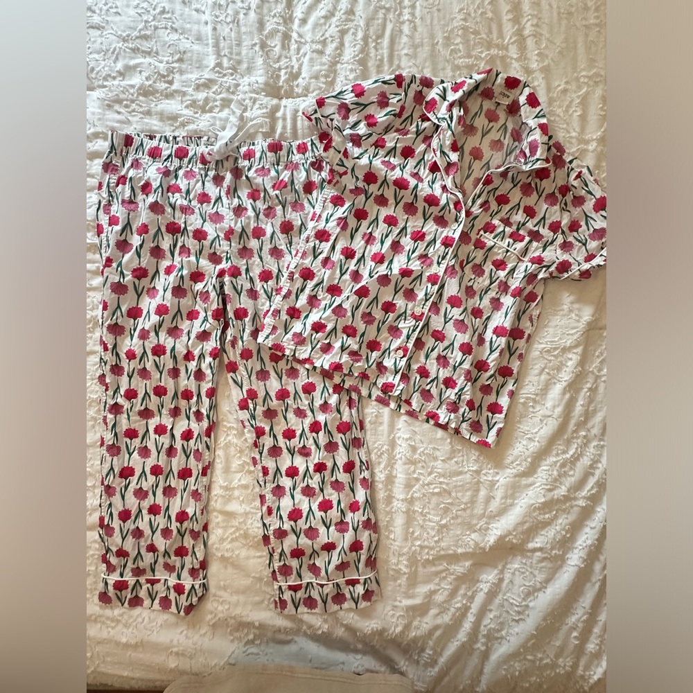 J. Crew White & Pink Floral Short Sleeve & Pants Pajama Set